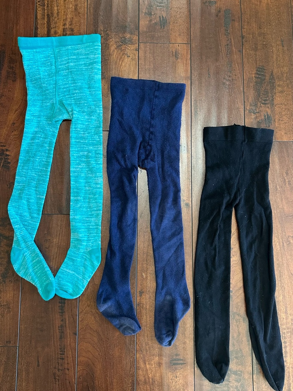 3 Pairs Girls Winter Tights Black, Navy, Aqua Metallic Sz 4/5